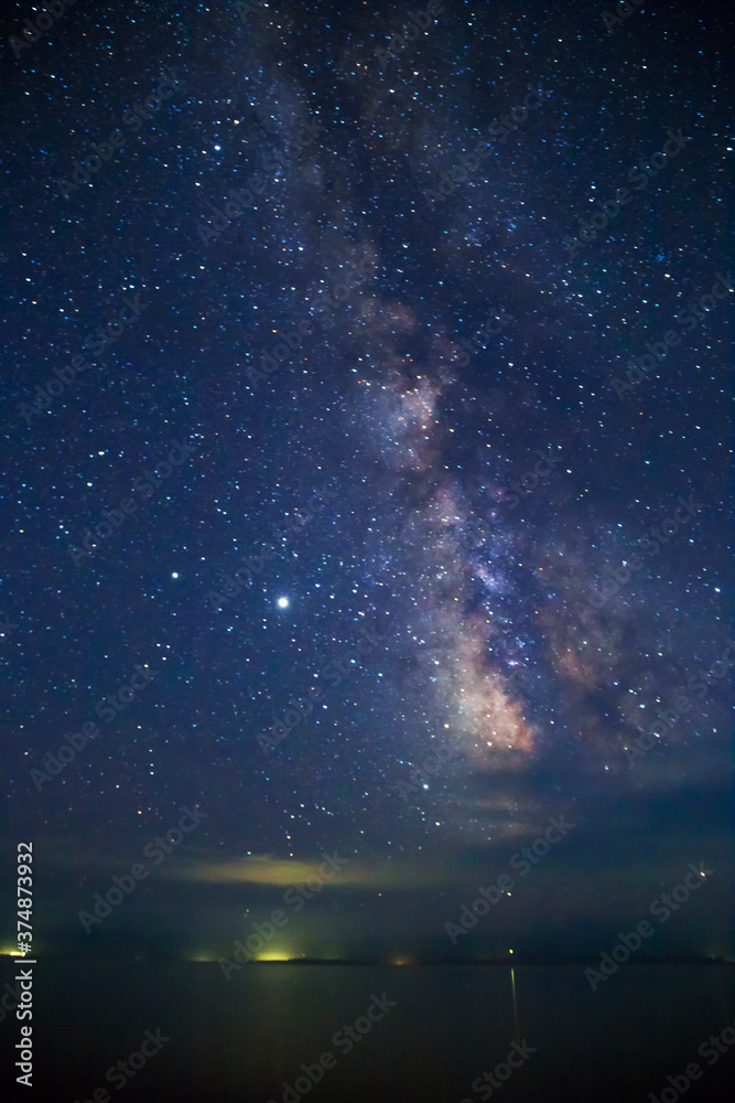 Deep sky astrophotography. Milky Way over the sea.