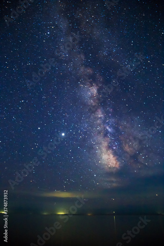 Deep sky astrophotography. Milky Way over the sea.