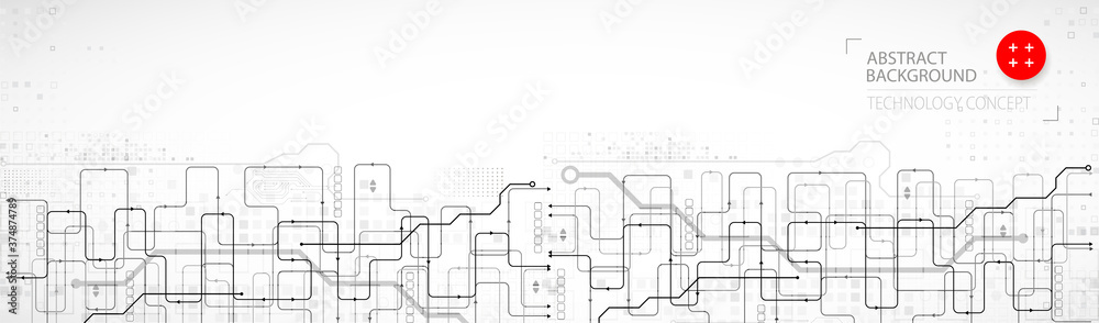 Abstract technology concept. Circuit board, high computer background. Vector illustration with space for content, web - template, business tech presentation.