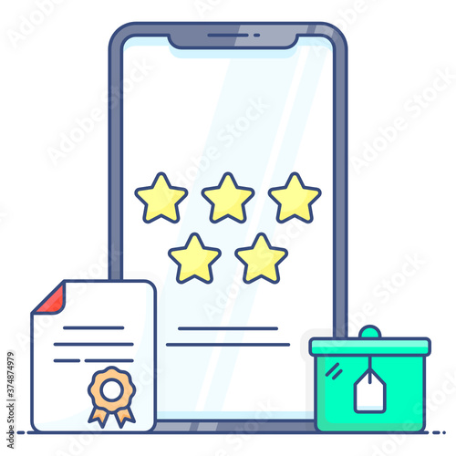 
Flat icon of bonus points, shopping rating stars inside mobile 
