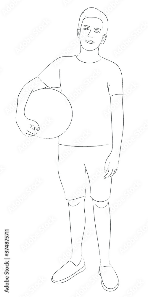A sketch of a guy with a big ball under his arm