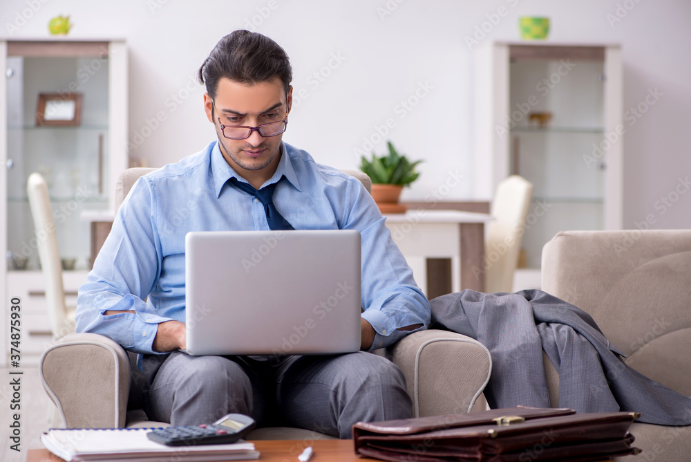 Tired businessman employee working from home Tired businessman employee working from home