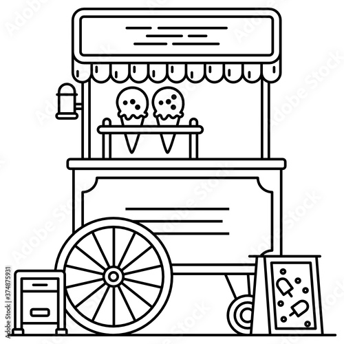 
Street seller’s vehicle ice cream cart icon in line style 
