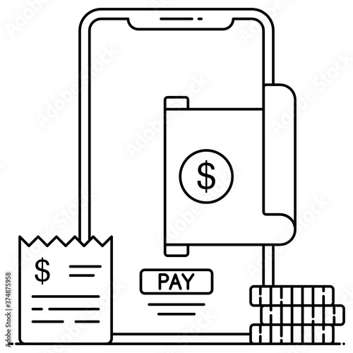 
line icon of mobile pay, mobile banking concept 

