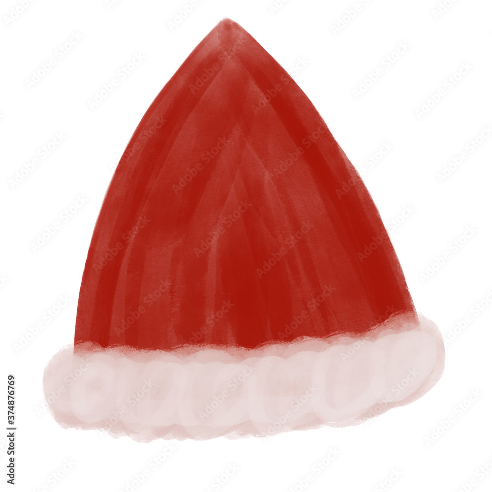 Watercolor hand drawing Santa Claus hat isolated on white. Christmas symbol concept. Print, mug, sticker, stationery, design Watercolor hand drawing Santa Claus hat isolated on white. Christmas symbol concept. Print, mug, sticker, stationery, design