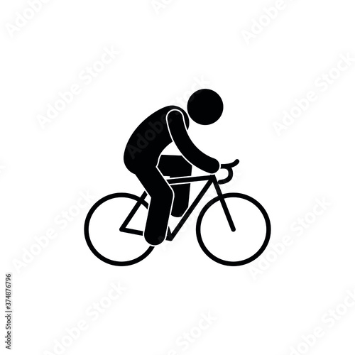 cyclist icon, isolated pictogram man rides, bike sign, stick figure people