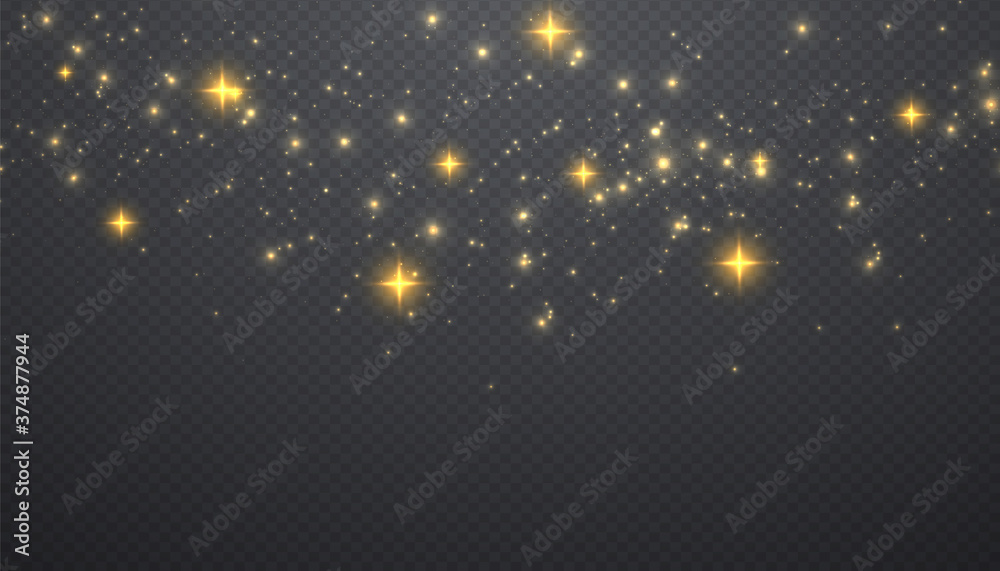 Fototapeta premium Star explodes on transparent background. Sparkling magic dust particles. Bright Star. The transparent shining sun, bright flash. Vector sparkles. To center a bright flash.