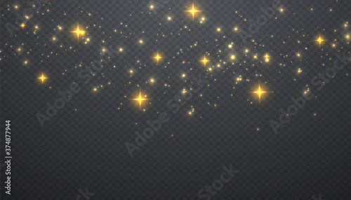 Star explodes on transparent background. Sparkling magic dust particles. Bright Star. The transparent shining sun, bright flash. Vector sparkles. To center a bright flash.
