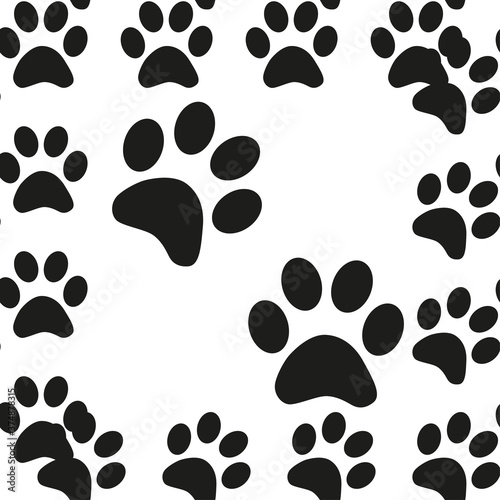 Black and white seamless pattern with paw prints. Abstract background  animal footprint  illustration.