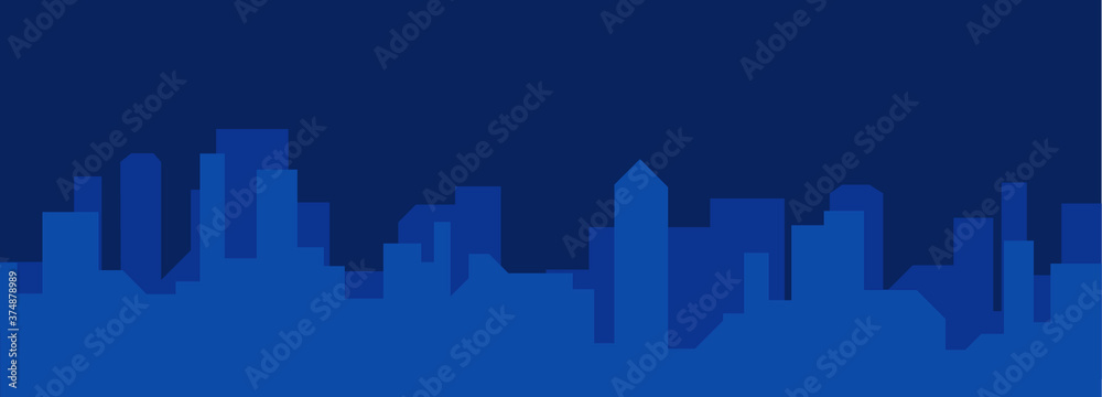 2000 x 720 Blue City Silhouette Suitable for banner, backdrop design, and background.