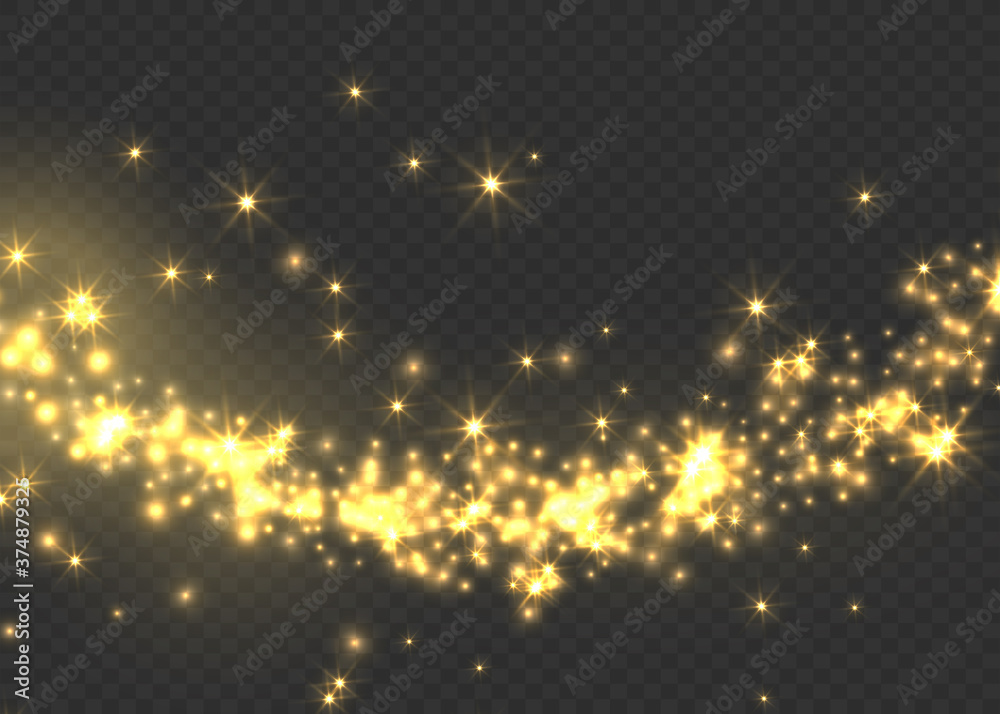 Fototapeta premium Yellow sparks glitter special light effect. Vector sparkles on transparent background. Christmas abstract pattern. Sparkling magic dust particles - 