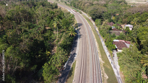 aerial view of railroad tracks across the countryside