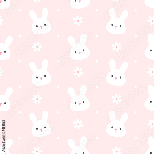 Cute rabbit and flower seamless pattern background