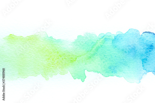 Gradient of green and blue watercolor abstract background on white paper texture