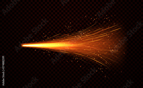 Shower of fiery sparks from welding metal over a dark background, realistic colored vector illustration