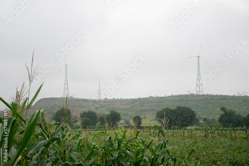 LANDSCAPE GREEN HILL WITH WIND MILL & TREES