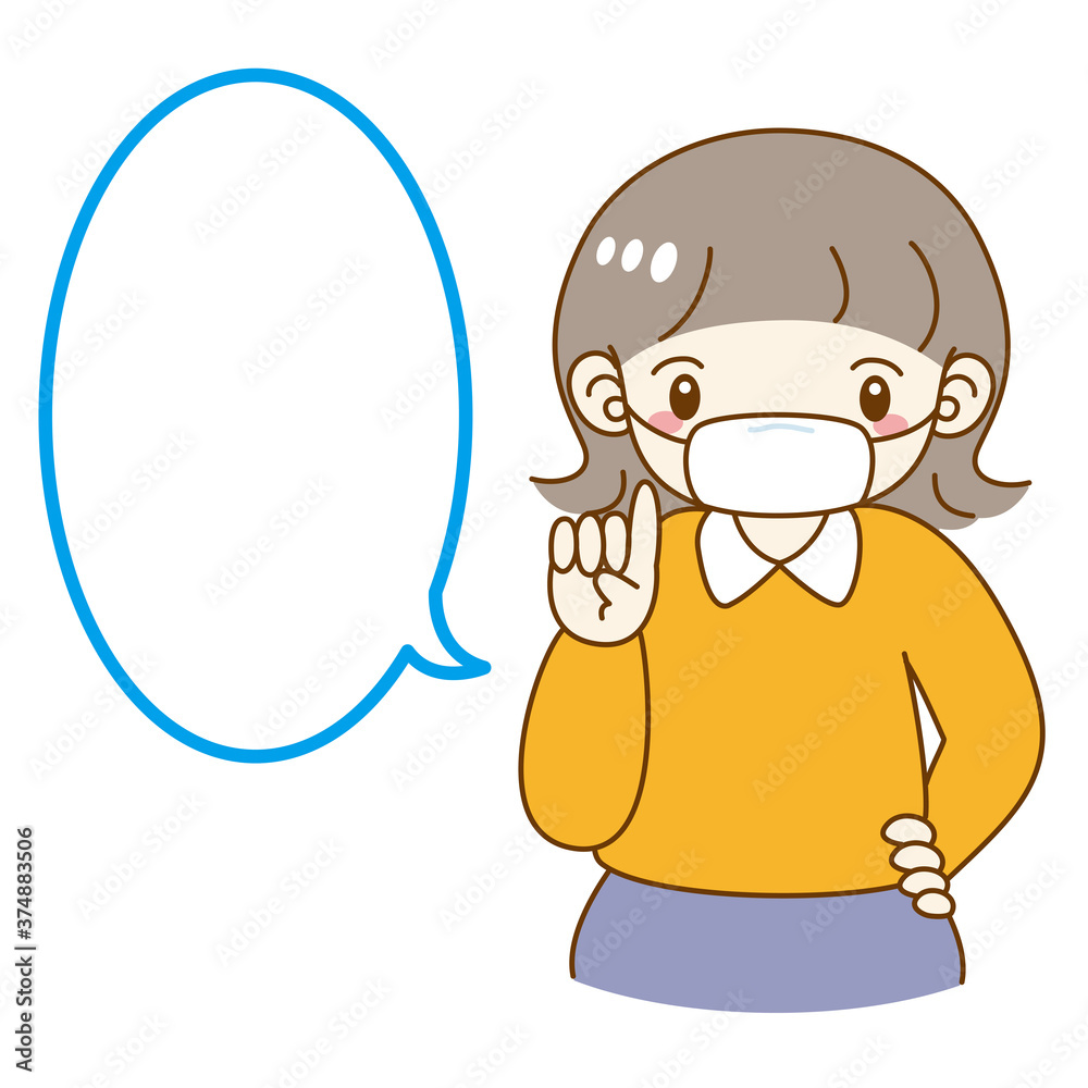 Obraz premium マスクをつけた女性 吹き出し付き