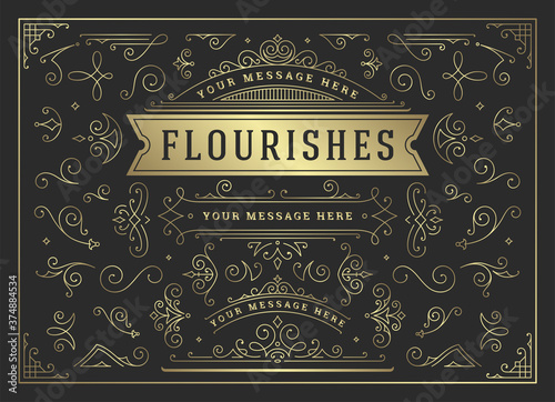 Vintage ornaments swirls and scrolls decorations design elements vector set, flourish ornate calligraphic combinations