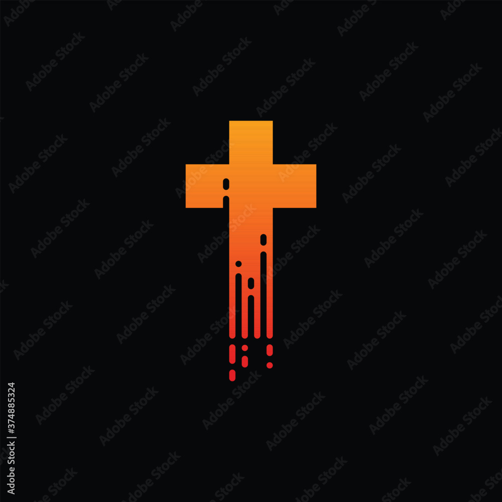 Fototapeta premium Cross Church Data Digital Modern Icon Logo Design Template