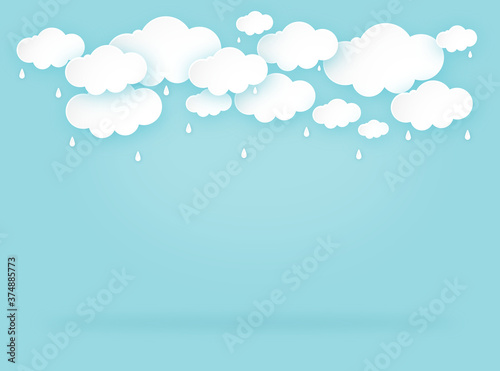 Cloud rain on blue background, clear sky with cloud, rain season, cloudy day,weather forecast concept, vector illustration
