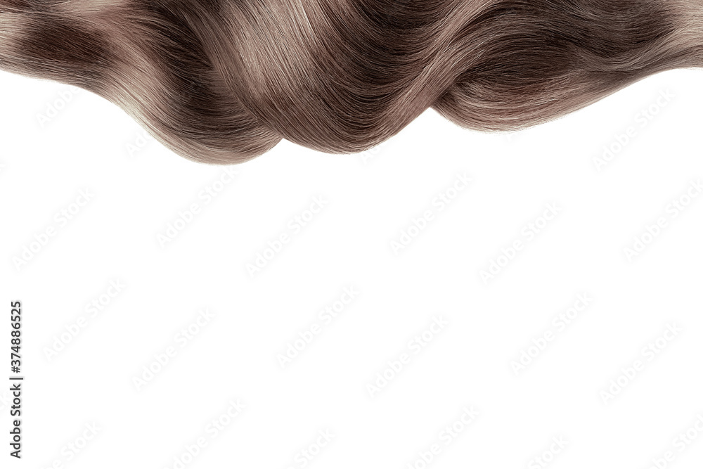 Brown shiny hair isolated on white. Background with copy space Brown shiny hair isolated on white. Background with copy space