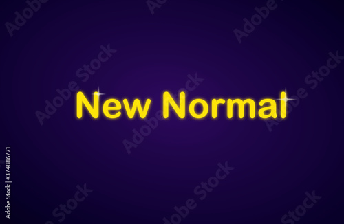 Neon new normal text on dark background, vector illustration