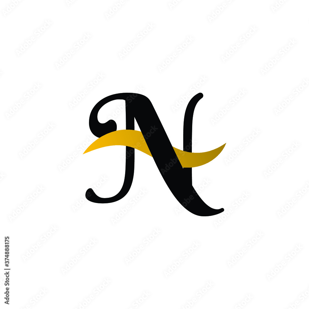 Initial Logo Letter N with gold Stripes color and white background Initial Logo Letter N with gold Stripes color and white background