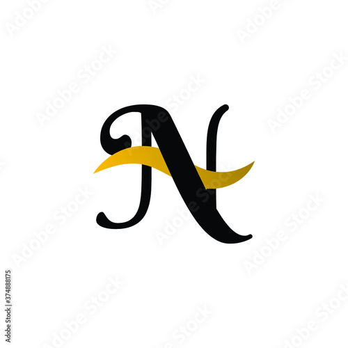 Initial Logo Letter N with gold Stripes color and white background