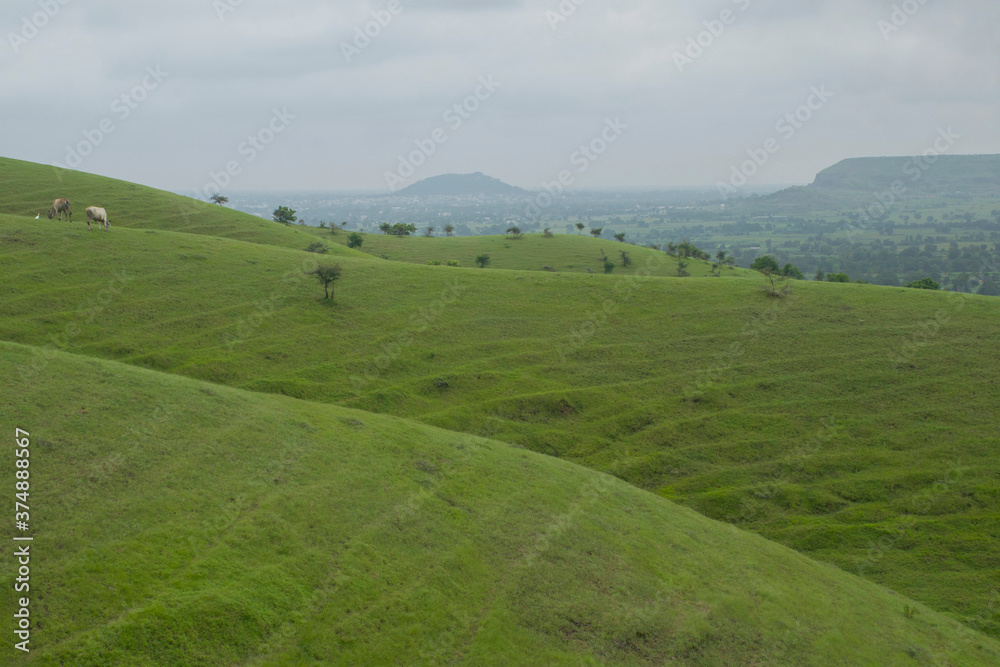 Fototapeta premium LANDSCAPE GREEN HILL SLOPE WITH CLOUD