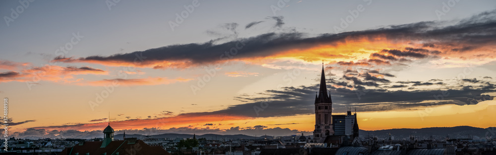 Obraz premium sunset,church, orange sky