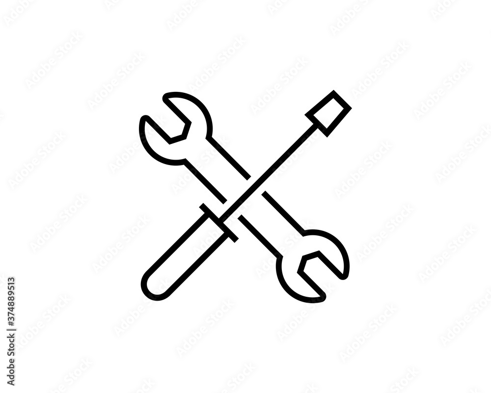 Wrench and screwdriver line icon. Settings sign. Tool. Vector on isolated white background. EPS 10.