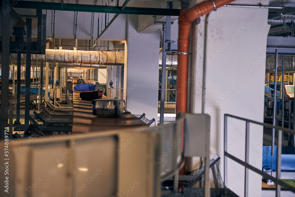 Passengers luggage moving on a conveyor belt