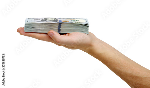 Hand with money isolated on a white