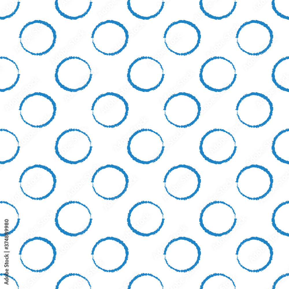 Seamless ring vector pattern with blue rings on white background