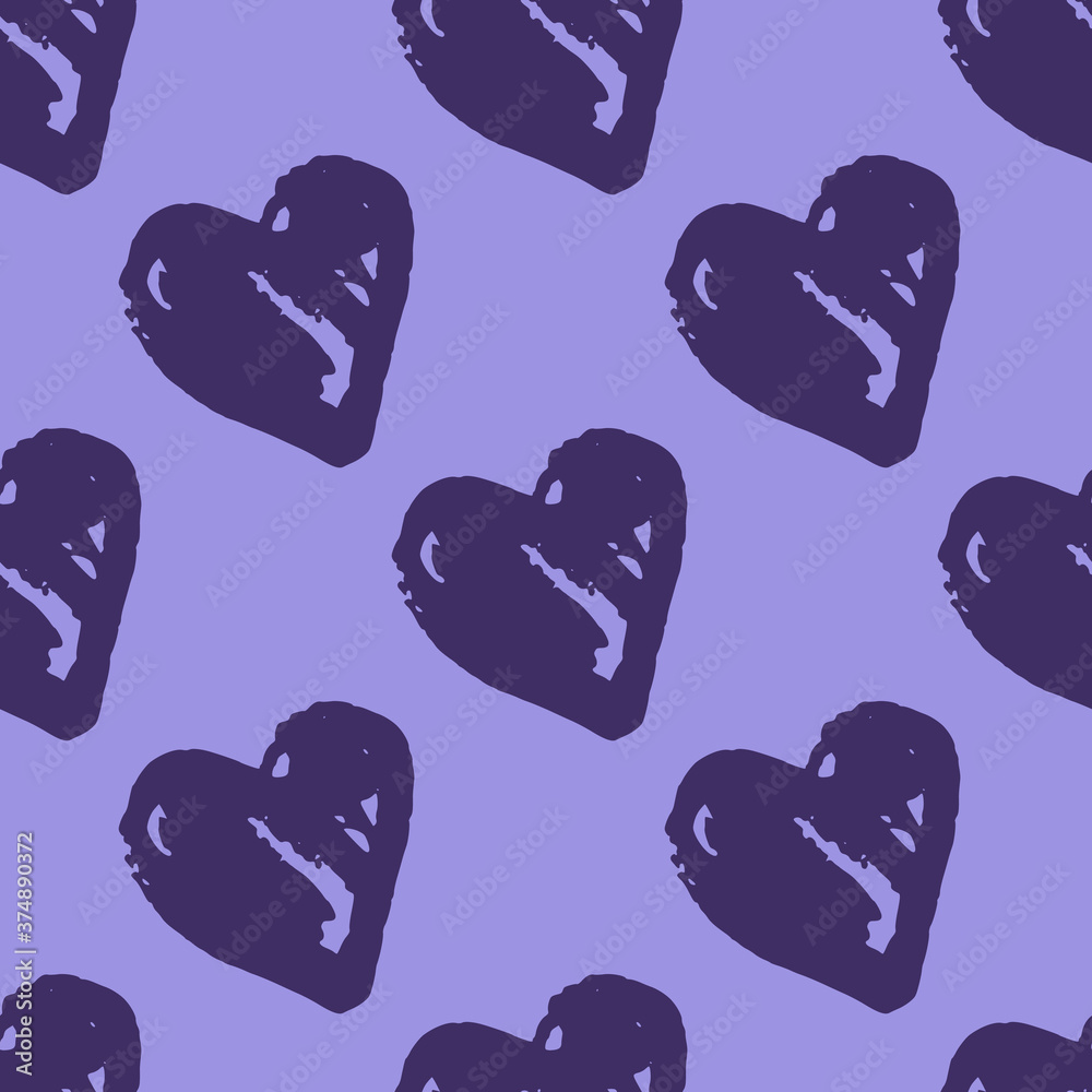 Stylized seamless romantic pattern with heart shapes. Love silhouettes and background in navy blue soft palette.