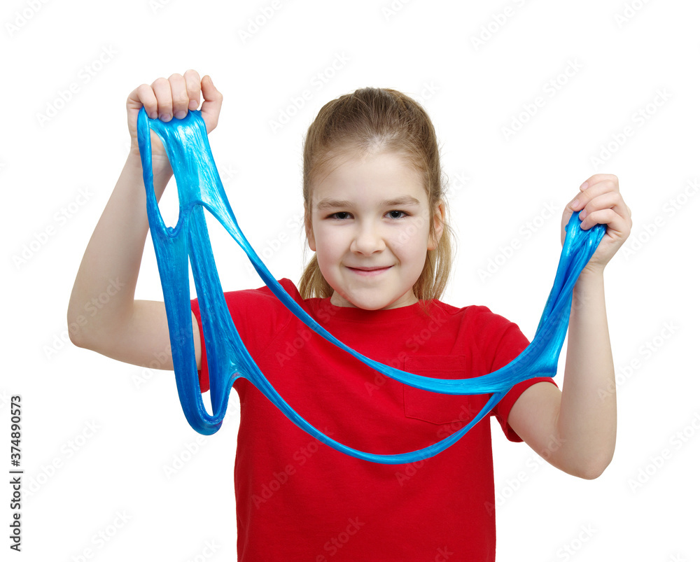 Litlle girl holding slime in his hands Litlle girl holding slime in his hands