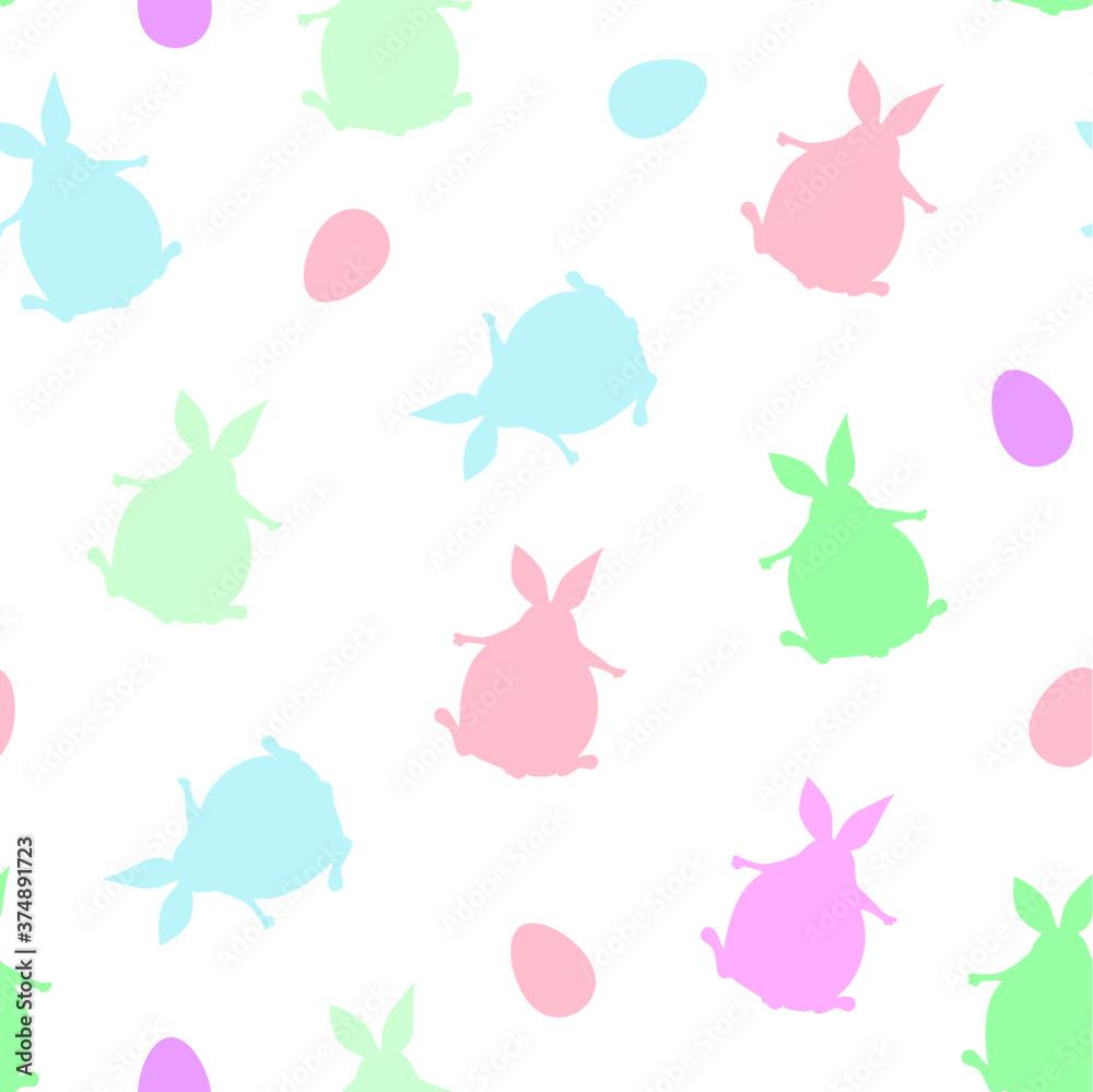 Easter rabbits and eggs. Vector seamless pattern.