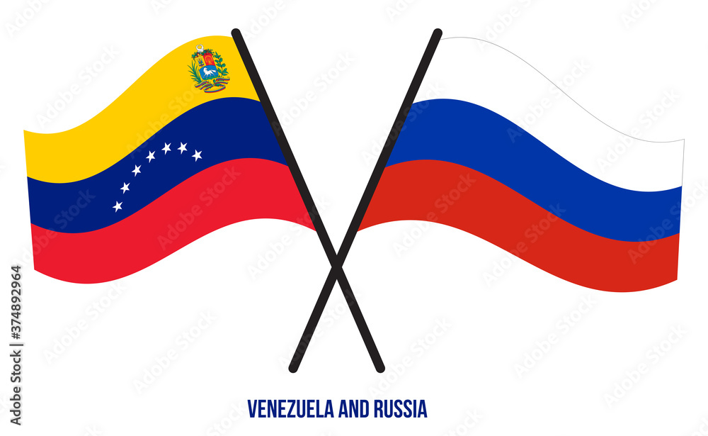 Venezuela and Russia Flags Crossed And Waving Flat Style. Official Proportion. Correct Colors.