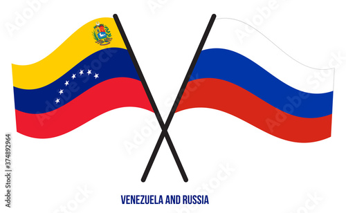 Venezuela and Russia Flags Crossed And Waving Flat Style. Official Proportion. Correct Colors.