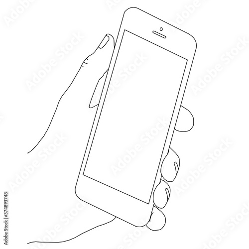 Holding with hand phone on white background