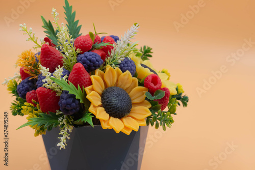 Fototapeta Naklejka Na Ścianę i Meble -  beautiful bouquet of flowers. flowers in a pot. artificial bouquet