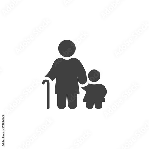Senior person and child vector icon. filled flat sign for mobile concept and web design. Grandmother with granddaughter together glyph icon. Symbol, logo illustration. Vector graphics
