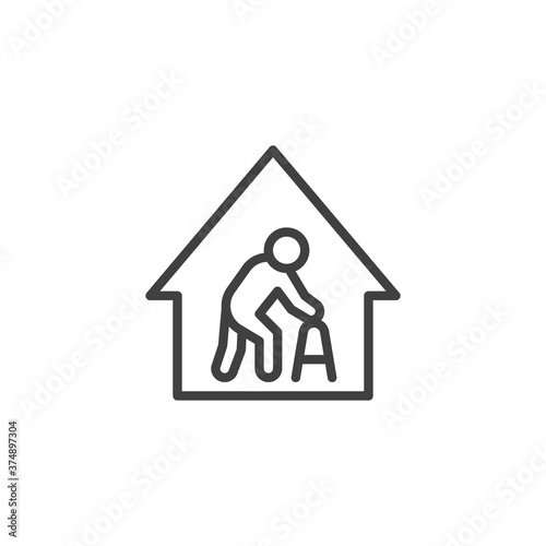 Disabled man at home line icon. linear style sign for mobile concept and web design. Nursing home outline vector icon. Symbol, logo illustration. Vector graphics