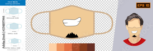 Illustration Vector Graphic of funny masks with emotion expression in mask design with human skin tone color palette. Face mask sewing pattern front view concept with real size ready to print.
