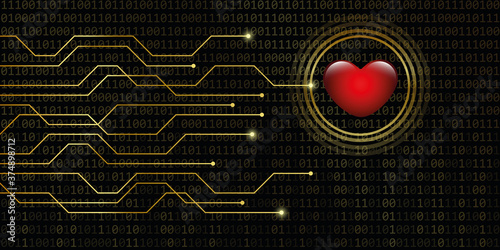 digital heart on golden binary code background online dating concept vector illustration EPS10