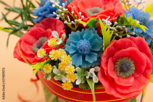 beautiful bouquet of flowers. flowers in a pot. artificial bouquet