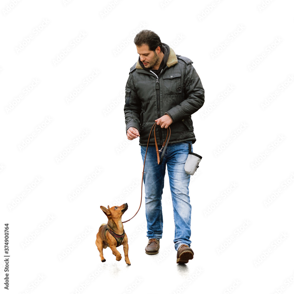 Obraz premium A man and his little dog practicing 