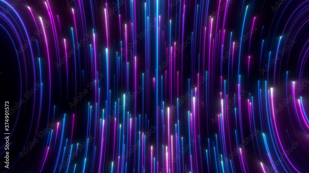 Futuristic abstract colorful background in bright neon blue and violet colors. Retro colorful wallpaper. Seamless loop animation. 3d rendering.