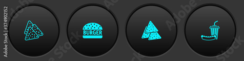 Set Nachos, Burger, and Soda and hotdog icon. Vector.