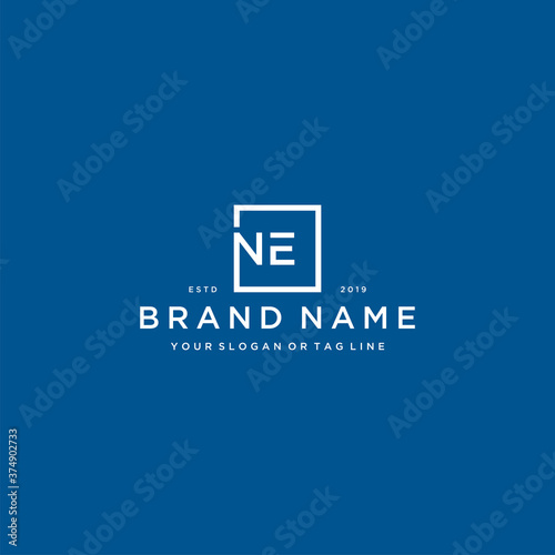 letter NE with a square design vector